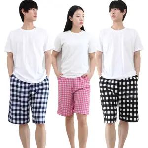 쿨체크 5부 잠옷바지 남성 여성 냉감 파자마 팬츠 여름 커플 반바지 홈웨어