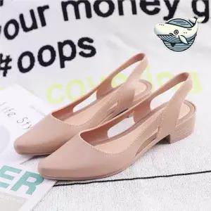 ONM 스타일리시 방수 슬링백 미들굽 젤리구두 편안한