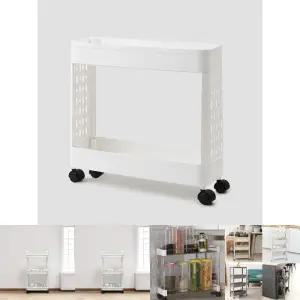 바퀴달린 선반 무빙 트롤리 2단/이동식/틈새/수납장/서랍장/욕실/코너/틈새장/수납/세탁실/침대/카트/슬림