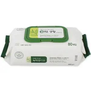 e로운세상 녹차물티슈(80매입)낱개 캡형 도톰한엠보싱 휴대용물티슈 물휴지 판촉물 아기물티슈