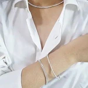 [차차실버]커브 3mm 은팔찌 대중적인 인기 커플 순은 생일선물 아들선물