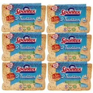 스폰텍스 드라이 셀룰로오스 천연 스펀지 주방 행주 수세미 욕실 6팩(12매입)