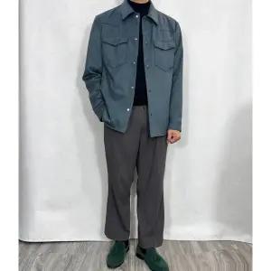 비건레더 자켓 스웨이드 셔츠형 카라 점퍼 블루 Y5GU36-2