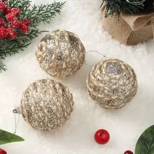 [하프클럽/]장식볼 트리볼 글리터 샴페인골드 3p