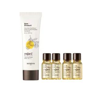 스킨푸드 유자 씨 톤업 선크림 SPF50+ PA++++ (50ml) 증정(세럼 14ml2개+토너14ml2개)
