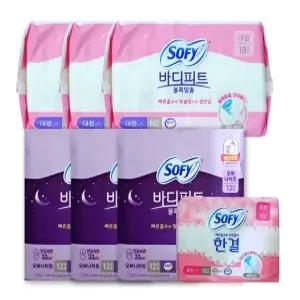 쏘피 바디피트 볼록맞춤 대형 16P x 3개 + 오버나이트 12P x 3개 + 증정 중형 16p