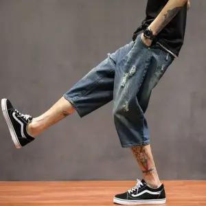 시원한 여름 데님 배기팬츠 7부 빅사이즈 청반바지 남성