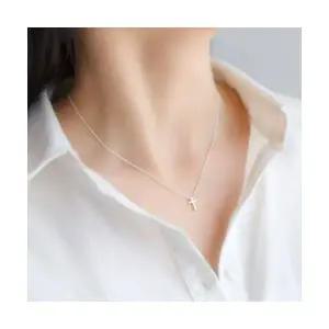 925 화이트 실버 십자가 체인 목걸이 N055