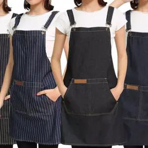 멜빵 데님 앞치마 모자 세트 카페 트렌드 청 앞치마