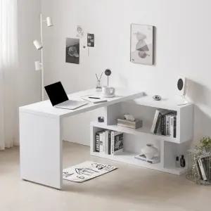 듀오 홈오피스 ㄱ자 컴퓨터 책상 2단 책장 데스크 1200.1400 세트