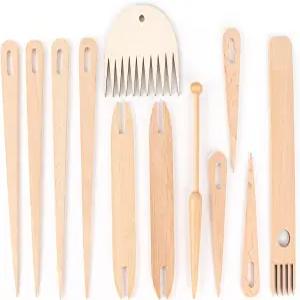 AUEAR 12팩 나무 손직기 스틱 세트 빅 뜨개질 바늘과 셔틀 공예를 위한 직조 빗 DIY