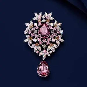 복고풍 하이덴드 럭셔리 크리스탈 루미에르 플라워 브로치 레드