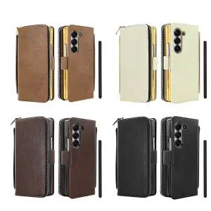 [유니커블]갤럭시 z폴드 7 6 5 4 폴더 고급 가죽 지퍼 지갑 펜 수납 밴드 스트랩 액정 보호 케이스