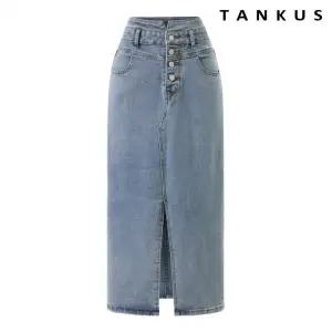 하이웨스트 버튼 데님 앞 트임 롱 스커트 (TY1SK003L0)