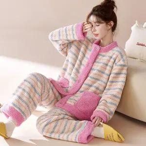 여성 극세사 파자마 겨울 플리스 수면복 상하 잠옷 홈웨어 실내복