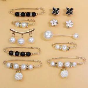 실속세트 진주 가디건 허리 고정 브로치 옷핀 12종 set