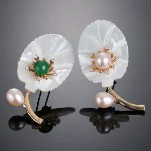 백자개 꽃잎 핑크 그린 아게이트 투웨이 브로치 펜던트