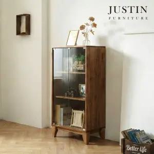 [저스틴퍼니처]오큰 러버우드 원목 낮은 유리 장식장(600)