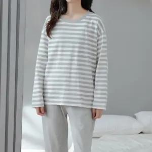 노밴딩 가슴패드내장 여성 긴팔 홈웨어 상하세트 노브라티셔츠 파자마 캡내장잠옷 여자잠옷