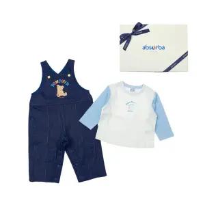 [압소바](본점)(압소바26년 S/S 말띠 임신출산백일돌축하선물)베어 오버올+티셔츠 세트 (A1121206) 청블루