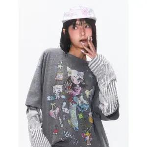 [키르시](대전신세계) X 썬원버드 빅 오버 사이즈 그래픽 티셔츠 [멜란지 그레이]