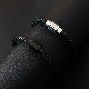 남성 남자 가죽 써지컬스틸 심플 자석 팔찌