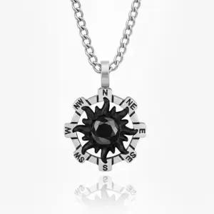 써지컬 블랙 큐빅 블랙 태양 나침반 펜던트 목걸이