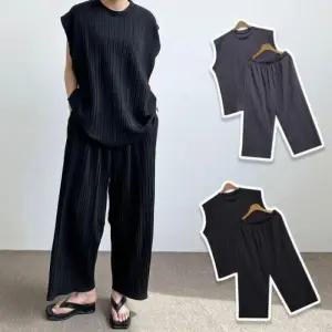 여자 여성 라운드넥 여름 세트 주름 여성홈웨어 바지 전체 패션 트레이닝복