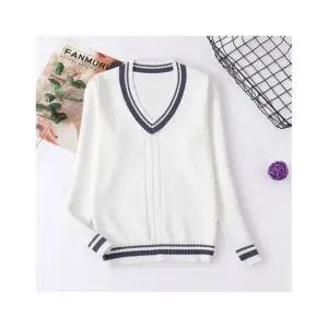 교복몰 남녀공용 화이트 두줄라인 꽈배기 브이넥 긴팔 니트881211