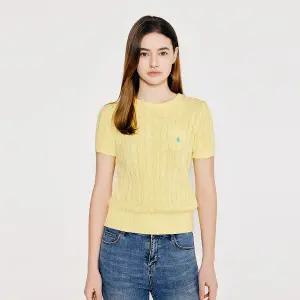 여성 포켓 케이블 꽈배기 면 100% 반팔 여름 니트 스웨터