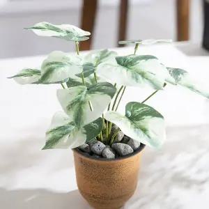 [플라워트리]몬스테라 조화 녹색 식물 12대 화이트 마블 부쉬 28cm 조경 인테리어 장식 소품 인조 잎사귀