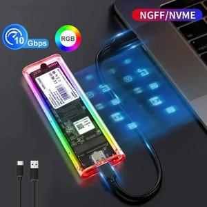 m2nvmessd NVME PCIE NGFF SATA M/ B 키 SSD 디스크용 투명 하드 드라이브 인클로저 M 2 USB C RGB M2 케이스 Case Enclosure to Transparent Hard Drive for Key Disk