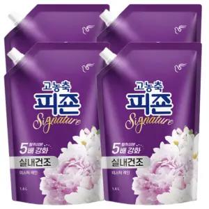 피죤고농축 피죤섬유유연제 실내건조섬유유연제 미스틱레인 1600ml 4개