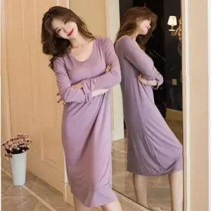 브라탑 긴팔 여성 원피스 이너웨어 홈웨어 파자마 잠옷 캡내장 드레스