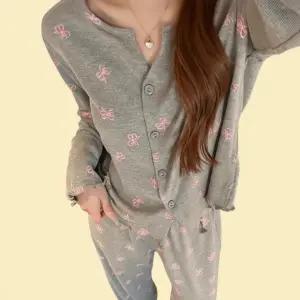 여성 그레이무드 핑크리본 홈웨어 잠옷세트 긴팔 파자마 상하의
