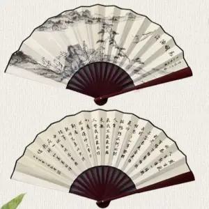 고급 부채 60cm 수묵화 접이식 대형 실크 전통