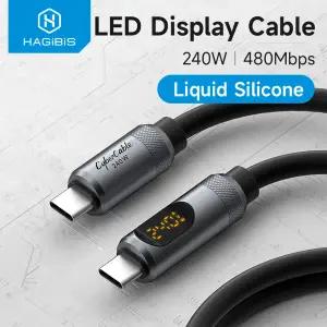 하기비스 USB C 케이블 LED 디스플레이 타입 C to 고속 충전 케이블 PD 240W 실리콘 충전 코드 아이폰 호환