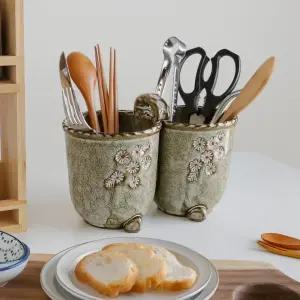 도구 커트러리 건조대 수저 주 손잡이 정리함 도자기 납 조리 방수 꽂이 숟가락통 보관통 통 물빠짐 2구