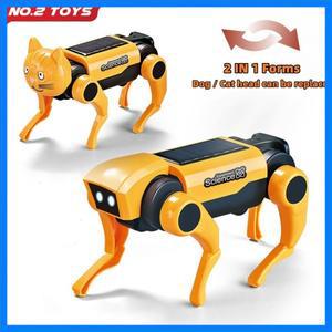 2IN1 태양광 로봇 강아지 교체 가능한 고양이 머리 과학 실험 소년 장난감 DIY 조립 전기 기계 어린이