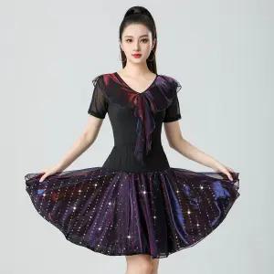 라틴댄스복 모던 방송 댄스상의 치마 세트 여성 사교 라인 댄스옷 공연복