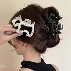 강아지 헤어 집게 머리 핀  올림 모양 땡땡이 헤어집게 강아지모양 강아지모양