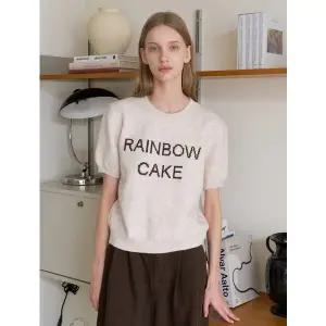 [위시드]라운드넥 레터링 포인트 반팔 니트 (WICCNT005)