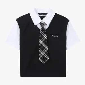 [롯데백화점]더데이걸즈 스쿨룩 레이어드 타이 반팔(2컬러)TGRA26308