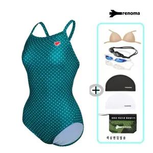 [롯데백화점]레노마 여성 하트 싱글 스트랩 원피스 수영복 +수경 +수모 세트 LS2G811