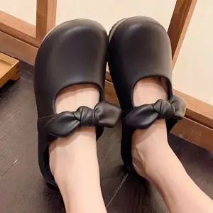 여성 리본 슬리퍼 데일리 캐주얼 둥근코 여성 플랫 슬리퍼 로퍼 슈즈