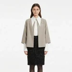 [막스카라]로엘 플리츠 포인트 린넨 노카라 자켓 _P419281585