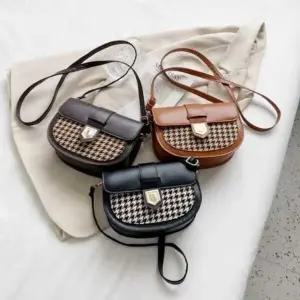 여성 하운드 체크 가죽 핸드백 반달 미니 숄더백 크로 미니가방 크로스백