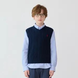 라파클럽 아동/주니어 브이넥 꽈배기 니트 조끼