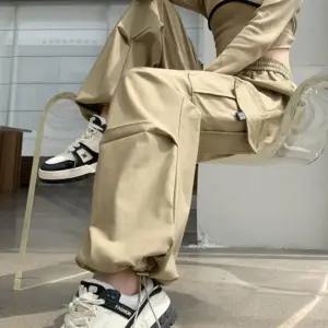 여성 남자 냉감 여름 카고 팬츠 스트링 와이드 바지전술 작업복 캐주얼 등산 조거남성 건빵 버뮤다 여자