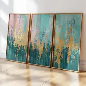 3pcs 모던 추상화 벽 아트 그린 핑크 골드 액센트 캔버스 프린트 포스터 중립 미니멀리즘 그림 장식 거실